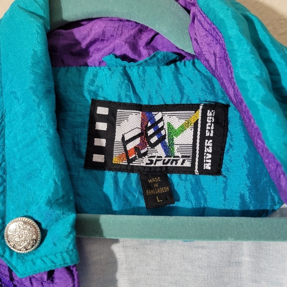 R.E. Sport Rivers Edge 80's Retro Windbreaker Bomber Jacket Multicolor Size L - Picture 2 of 9